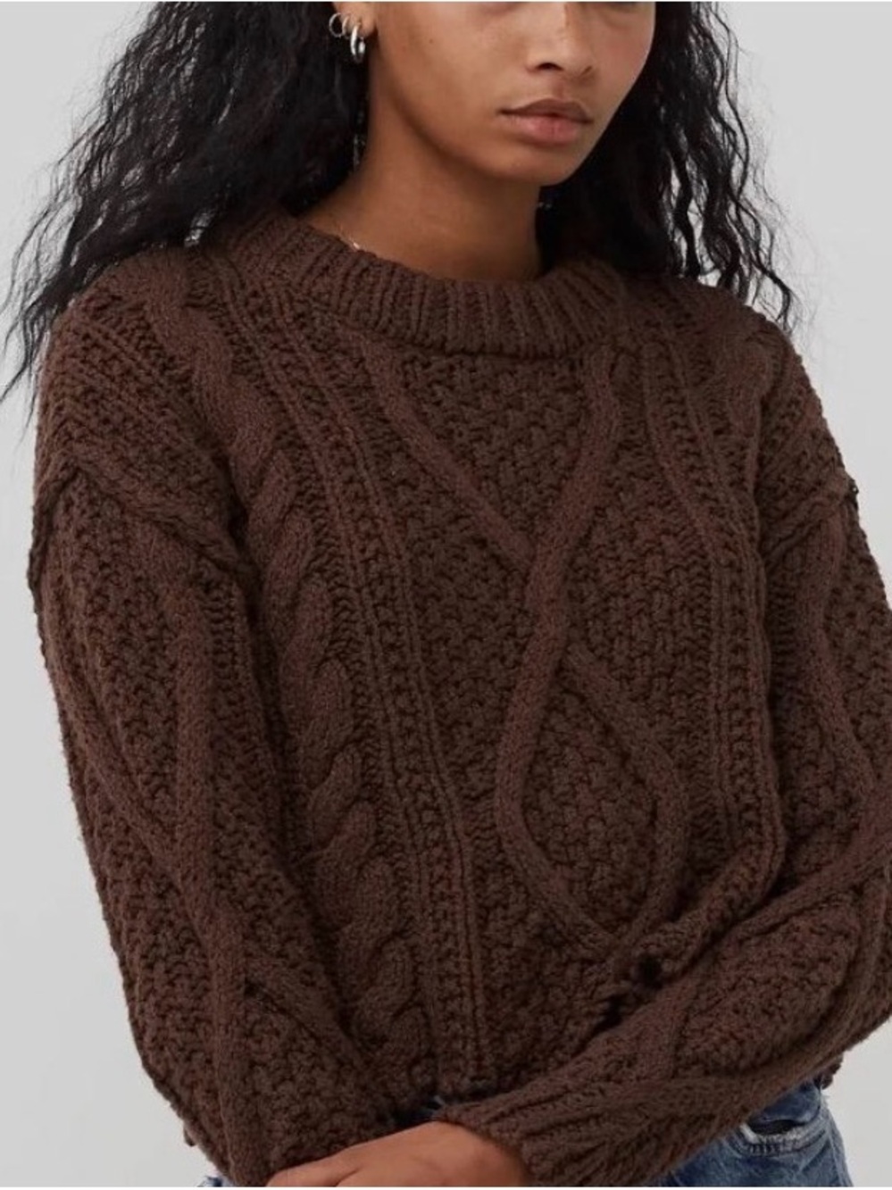 Free People Chocolate Brown Cable Knit Sweater